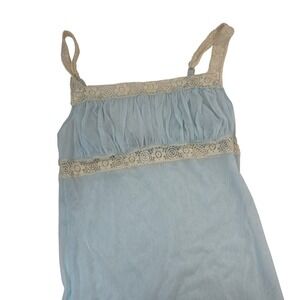 Vintage Baby Blue Sheer Babydoll Slip Dress Lace Trim Adjustable Straps